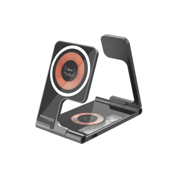Promate Ultra-Slim Transparent Foldable 15W MagSafe compatible Wireless Chargi