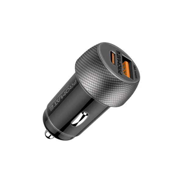 Promate Ultra-Fast Dual Port Car Charger with 33W Power Delivery
