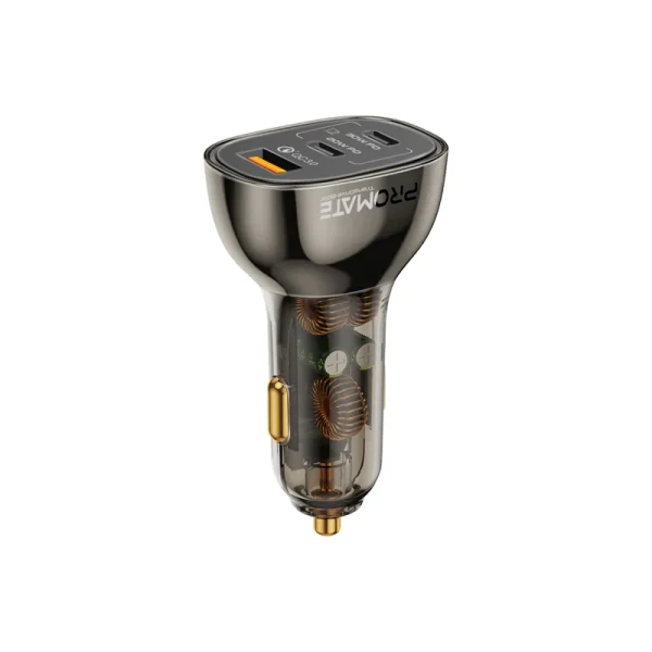 Promate 80W Multi-Port Transparent Car Charger with QC 3.0 & Power Delivery